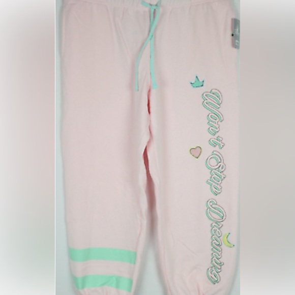 Disney Pink Sweat pants Jogger pants- Princess crown/heart "won't stop dreaming" - Picture 3 of 4